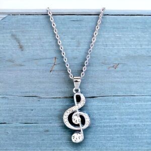 Crystal Treble Clef Silver Necklace